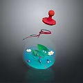 Decorative Transparent Bottle With Red Lid Blue Liquid White Flowers Green Leaves And Colorful Beads