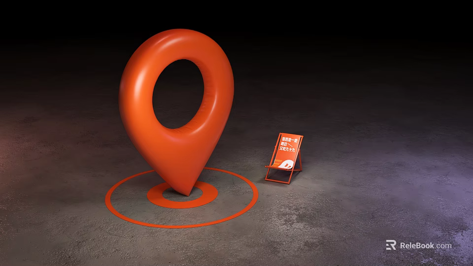 Orange Inflatable Pin Shaped Model With Circular Base Ring And Side Display Sign 3d model 