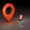 Orange Inflatable Pin Shaped Model With Circular Base Ring And Side Display Sign 3d model