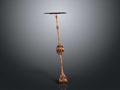 Wooden Walking Stick With Curved Structure Black Top Bar And Supportive Base 3d model