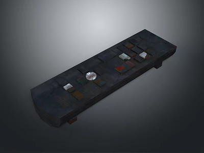 Dark Wooden Display Tray For Books And Magazines With Decorative Cubes And Glass Orb 3d model