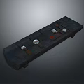 Dark Wooden Display Tray For Books And Magazines With Decorative Cubes And Glass Orb