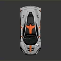 Silver Orange Racing Car Featuring Rear Spoiler Stripes Sleek Design And Number