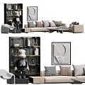 Elegant Modern Sofa And Coffee Table Set With Decorative Pillows Artwork And Sculpture