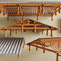 Traditional Wooden Ceiling Designs With Lattice Panels And Eave Style Frames 3d model