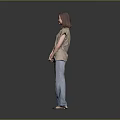 Woman in Light Colored Top and Blue Jeans Standing Against Gray Background