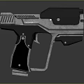 Futuristic Metallic Pistol With Black And Silver Sleek Design Ergonomic Grip And Advanced Tech Details