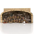 Traditional Wine Cellar Interior With Oak Barrels Archway Walls And Wooden Shelves