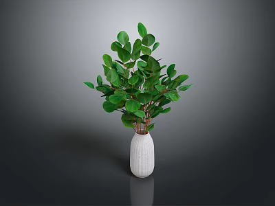 Fresh Green Leafy Plant in White Textured Vase on Gray Background 3d model