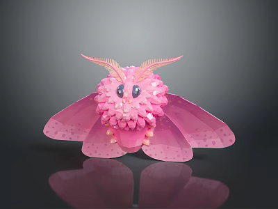 Handmade Pink Decorative Butterfly Ornament With Floral Body Blue Eyes And Feathery Antennae 3d model