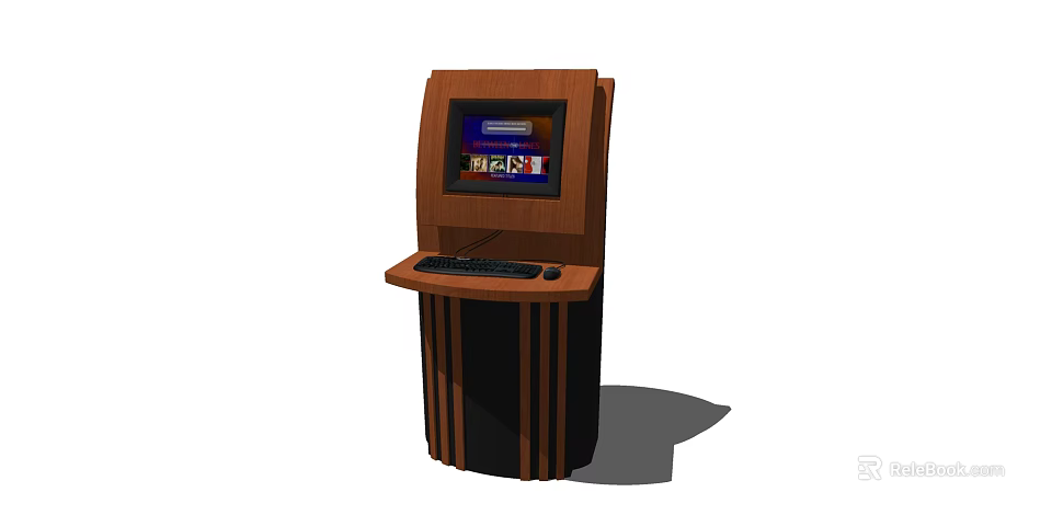 Public Facility Self Service Kiosk With Wooden Panel Screen And Countertop User Interface 3d model 
