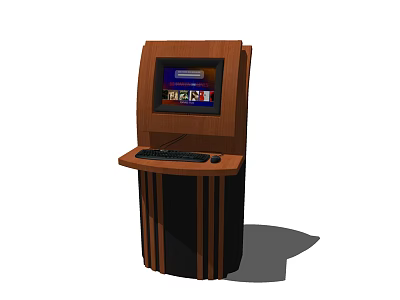 Public Facility Self Service Kiosk With Wooden Panel Screen And Countertop User Interface 3d model