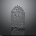 Transparent Arched Decorative Sculpture With Intricate Hollow Patterns And Black Base