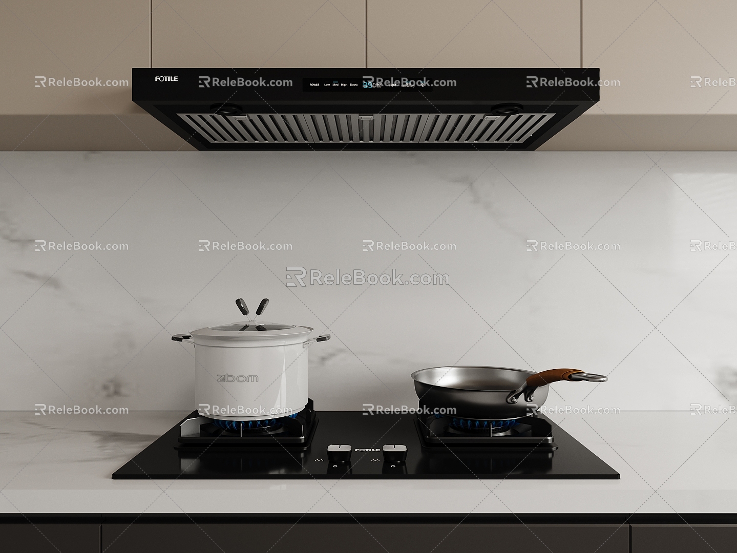 Range Hood Stove Combination Stove Top Range Hood 3d model