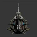 Futuristic Battleship Weapon Design With Black Gold Hull And Blue Glowing Parts
