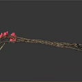 Elegant Decorative Ornament Set With Twig Like Design Pink Flowers And Clear Gemstone Pendant