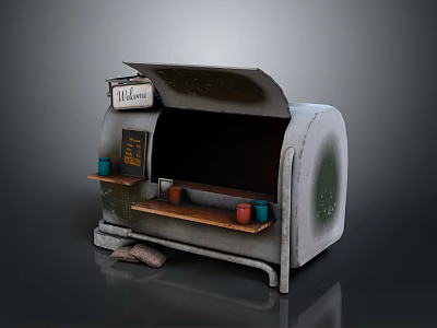 Vintage Mailbox Station With Hello Sign Small Blackboard Wooden Shelf And Cups 3d model