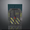 Industrial Metal Door For Mineral Deposit With Warning Stripes And Control Panel