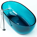 Modern Blue Glass Bathtub With Chrome Faucet And Shower Head Design