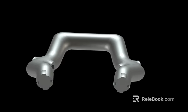 Silver U Shaped Metal Pipe with End Fittings and Smooth Surface for Industrial Use 3d model 