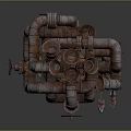 Rustic Industrial Pipe Equipment With Curved Pipes Valves And Base Structure
