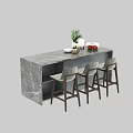 Modern Dining Table Set With Marble Countertop And Three Gray Cushioned Bar Stools 3d model