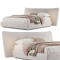 Modern Double Bed With Curved Light Beige Headboard White Sheets And Brown Blankets 3d model