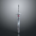 Medieval Fantasy Sword With Silver Engraved Blade Red Gemstone And Spiked Pommel