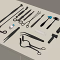 Stainless Steel Medical Instruments Including Forceps Scissors And Test Tubes On White Table