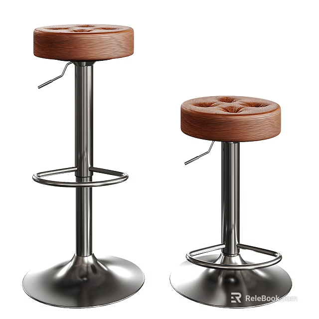 Modern Wooden Bar Stools With Metal Adjustable Frame And Circular Footrest Design 3d model 