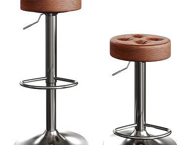 Modern Wooden Bar Stools With Metal Adjustable Frame And Circular Footrest Design 3d model