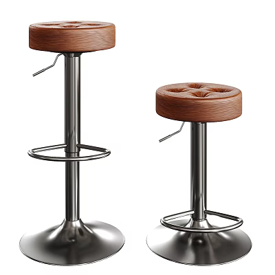 Modern Wooden Bar Stools With Metal Adjustable Frame And Circular Footrest Design 3d model