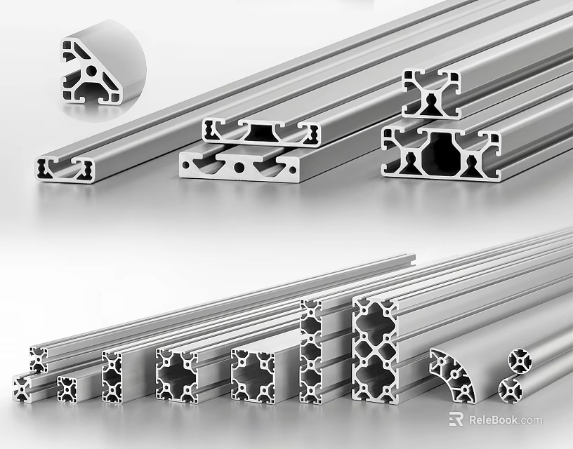 Industrial Aluminum Profiles With Various Cross Sections And Structural Shapes 3d model