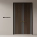 Modern Brown Textured Double Doors With Dark Frame And Golden Handles