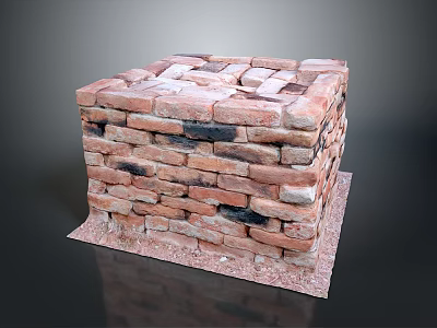 Decorative Brick Cube Structure With Reddish Brown Bricks And Square Base 3d model