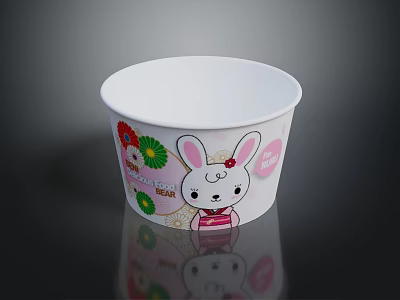 Cute White Paper Cup With Cartoon Rabbit And Colorful Flower Decorations 3d model