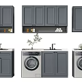 Gray Modern Bathroom Cabinet Rack With Washing Machine And Storage Cabinets 3d model