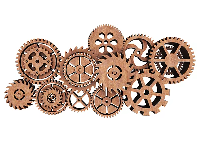 Vintage Wooden Gears Mechanical Design With Interlocking Wooden Teeth And Crafted Details 3d model