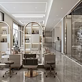 Elegant Modern Beauty Hair Salon Interior With Styling Chairs Mirrors And Product Displays