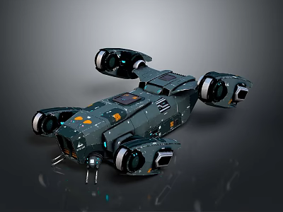 Futuristic Cosmic Spaceship with Multiple Thrusters Solar Panels and Detailed Structure 3d model