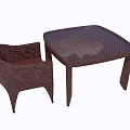 Woven Rattan Square Table And Chair Set With Red Cushion For Outdoor Patio Use