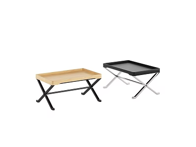 Modern Stylish Side Tables With Wooden And Black Tops And Metal Frames 3d model