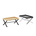 Modern Stylish Side Tables With Wooden And Black Tops And Metal Frames