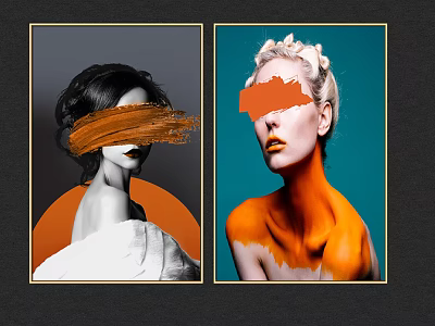 Artistic Portrait Paintings Of Two Figures With Orange Brushstrokes And Different Backgrounds 3d model