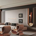 Modern Living Room Interior With Large Windows Mountain View Beige Sofa And Unique Chairs