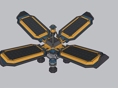 Futuristic Mechanical Structure With Four Wing Shaped Blue Yellow Components And Central Core 3d model