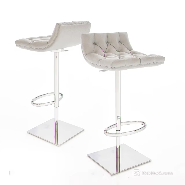 Modern Bar Stools with Tufted Padded Seat and Chrome Square Base Design 3d model