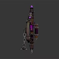 Fantasy Battle Axe And Shield With Wooden Handles Metal Frames Purple Accents And Skull Decorations