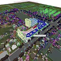 Vibrant Modern Commercial Street With Urban Architecture Trees Waterfront And Night Lighting