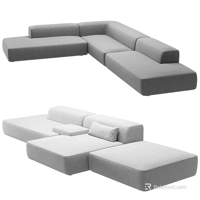 Gray Fabric Modular Sectional Sofa With Versatile Seating Design For Living Room 3d model